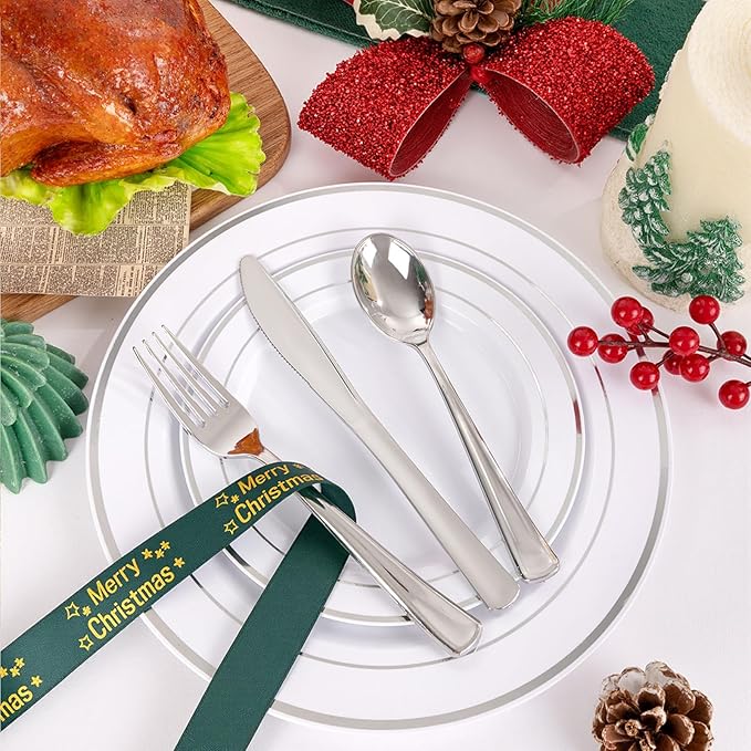 WDF 180 Pieces Silver Plastic Silverware - Image 5