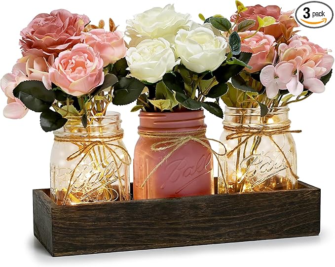 Mason Jar Lights Centerpiece for Table, Mason Jar Centerpiece Decor for Dining by Nagobi