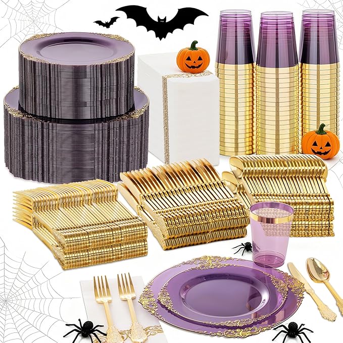 Nervure 350PCS Purple Plastic Plates by Nervure