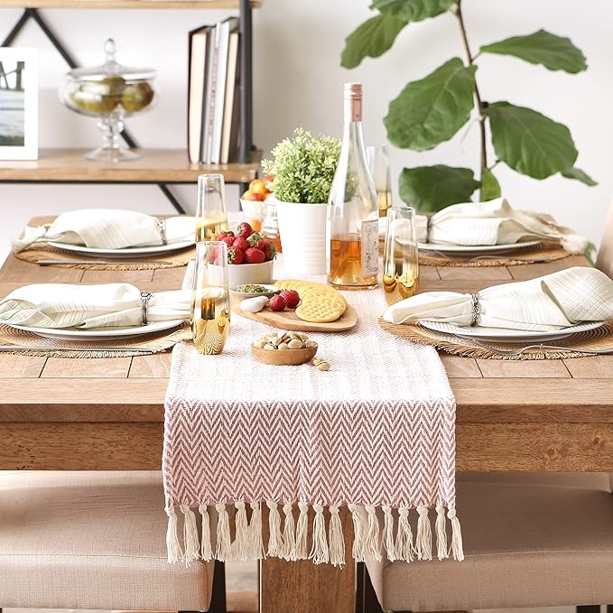DII Woven Basic Tabletop Collection Chevron Table Runner, Pale Mauve - Image 4