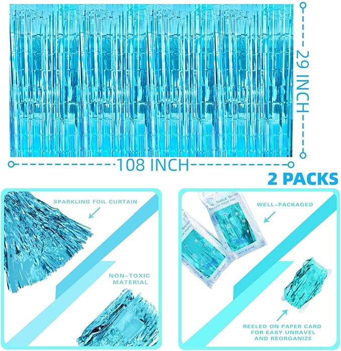 Light Blue Streamers Party Decorations, 2 Packs Ocean Blue Table Skirts - Image 2