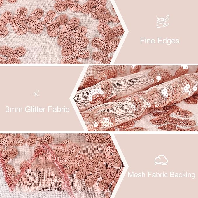 Wedding Sequin Table Runner Rose Gold Flower 10 Packs 12x108 Inch Glitter Table - Image 6