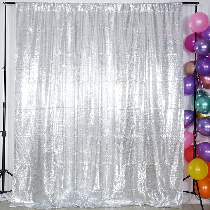 Poise3EHome 6Ft x 6Ft Silver Sequin Backdrop Curtain, Glitter Thick Satin - Image 6