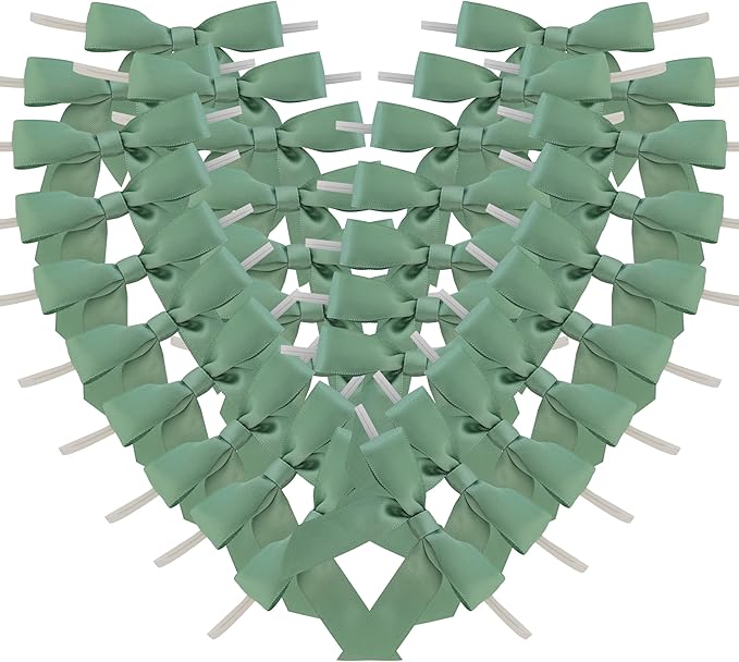 50pcs 2-1/2" Vanilla Green Satin Ribbon Bows by Micomon