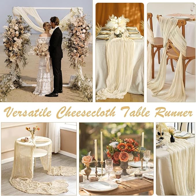 10ft Cream Beige Cheese Cloth Table Runner, 35x120 Inches Ivory Gauze Table - Image 4