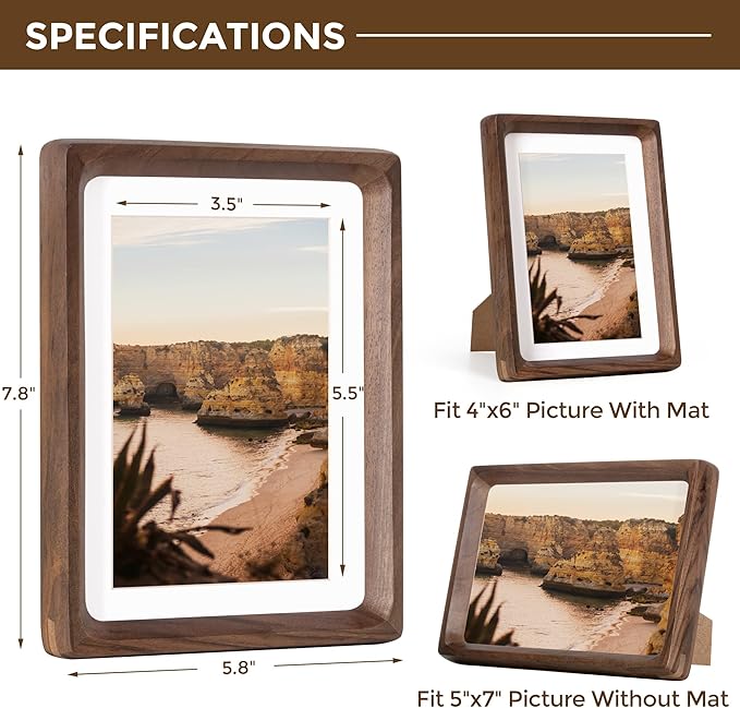 5x7 Wooden Picture Frames USA-Sourced Natural Walnut Wood Solid Wood Photo - Image 2