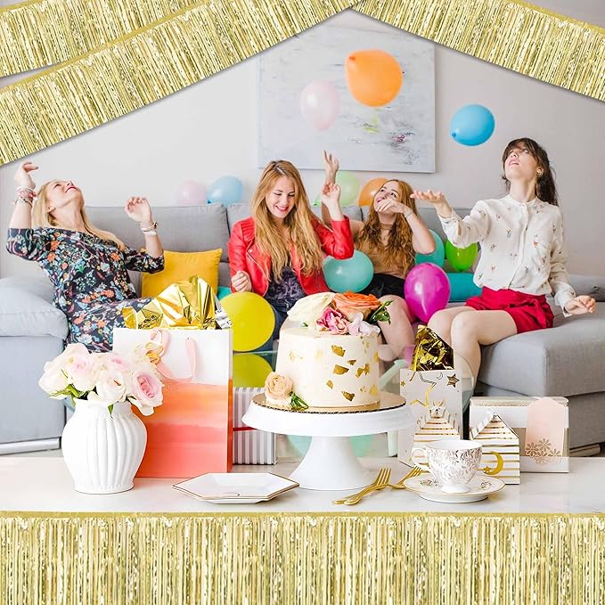 4 Pack 10 Ft Light Gold Foil Fringe Garland Metallic Streamers Tinsel Banner - Image 5
