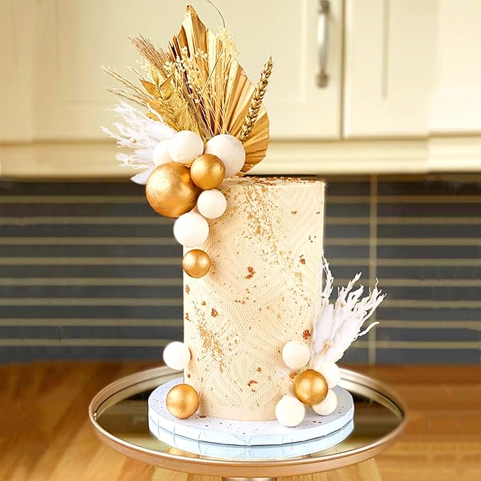 JeVenis Champagne Cake Decoration Gold Balls Cake Decoration Gold Palm Leaves - Image 5