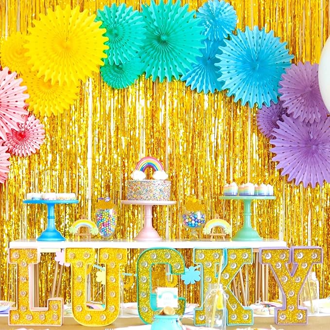 4 Pack Gold Foil Fringe Curtain Backdrop, 3.28Ft x 8.2Ft Metallic Tinsel Foil - Image 7