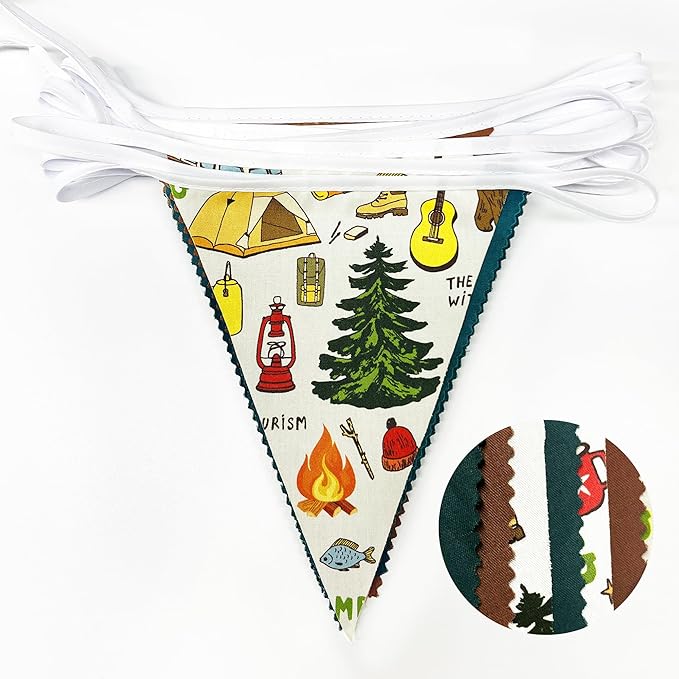 32Ft Camping Party Decorations Green Brown Camper Triangle Flag Fabric Banner - Image 3