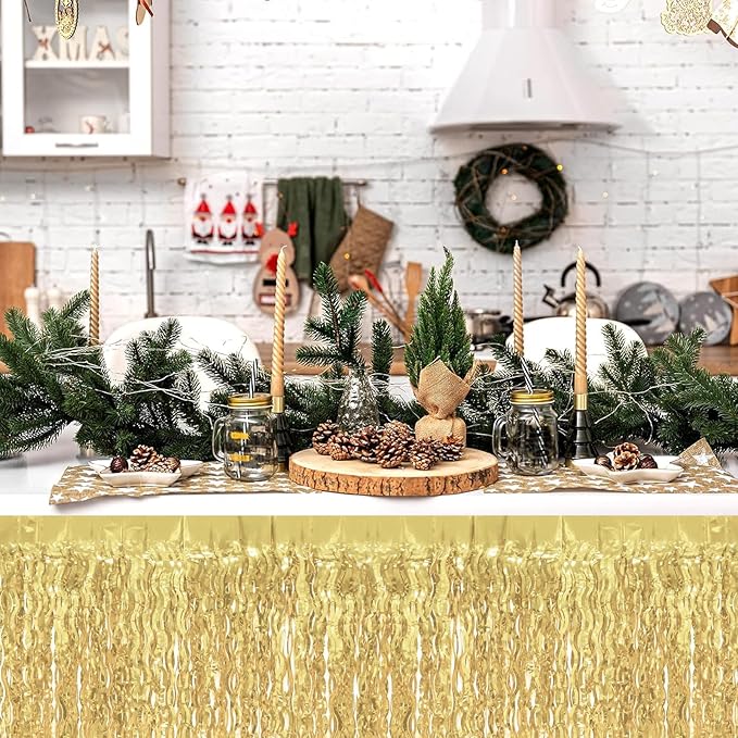 4P Wavy Metallic Tinsel Foil Fringe Table Skirts - Image 3
