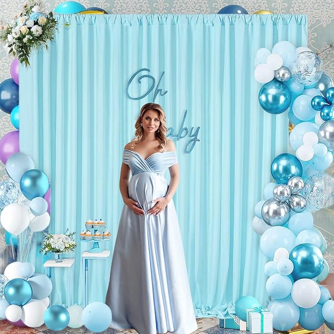 2 Panels Lake Blue Backdrop Curtain, 10 x 7 Feet Background Curtains - Image 4
