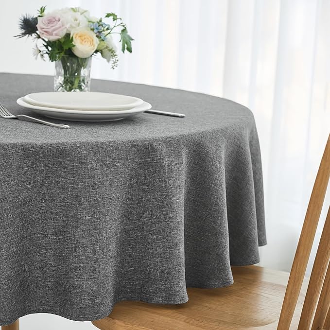 maxmill Round Linen Textured Tablecloth Spill-Proof Stainproof Wrinkle Free - Image 2