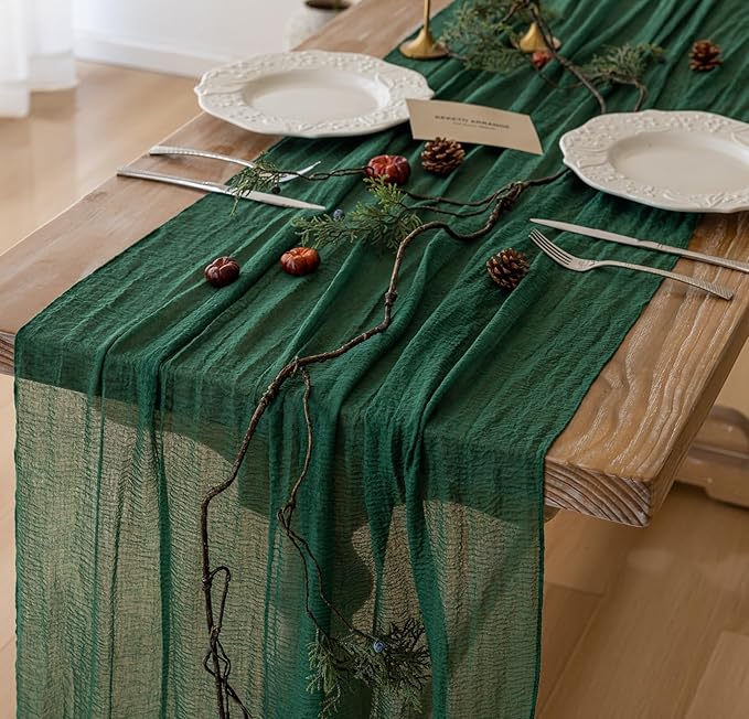 6pcs Emerald Green Cheesecloth Table Runner Gauze 120 Inch 10 FT Rustic Boho by KEKETOARRANGE