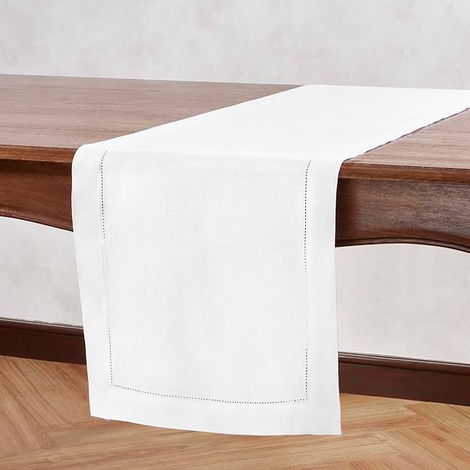 Linen Table Runner 90 inches Long – Medium Weight Hemstitch 100% Pure Linen Off - Image 2