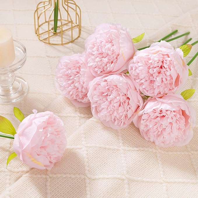 U'Artlines 20 Heads Artificial Peony Silk Flower Leaf Home Office Wedding Party - Image 7