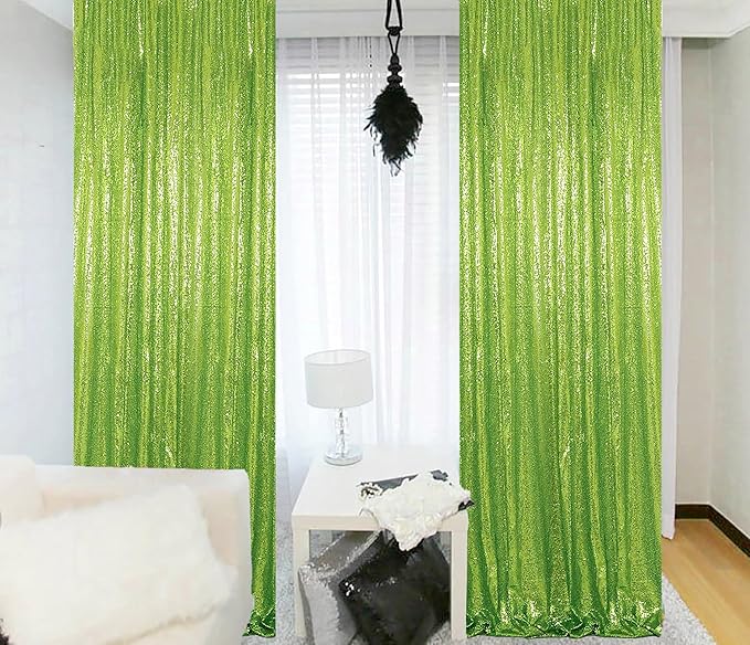 ShinyBeauty 4x10ft Olive Green Sequin Backdrop | 2 Panels Glitter Curtains - Image 2