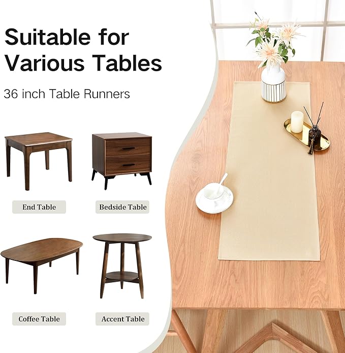 Farmhouse Beige Table Runner Small Short Table Runners 36 Inches Coffee Table - Image 5