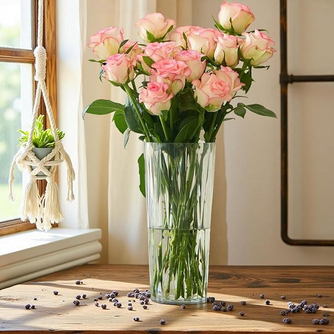 2 Clear Crystal Plastic Flower Vase, 10.2" Acrylic Rose Bouquet Vases - Image 3