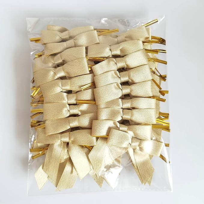 50pcs 2-1/2" Gold Satin Ribbon Bows - Image 9