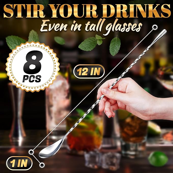 8 Pcs Bar Spoon Cocktail Mixing Spoon – 12'' Stainless Steel Cocktail Stirrers - Image 2