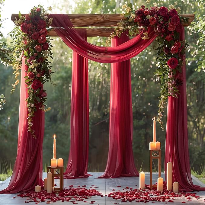 Burgundy Wedding Arch Draping Fabric 1 Panel 30'' x 20FT Burgundy Drapes Sheer - Image 5