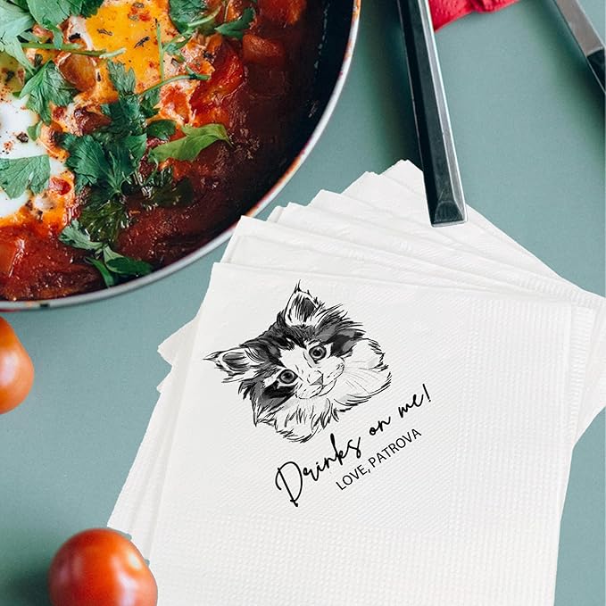 Custom Pet Cocktail Napkins for Wedding, Personalized Photo Napkins for Cat - Image 8