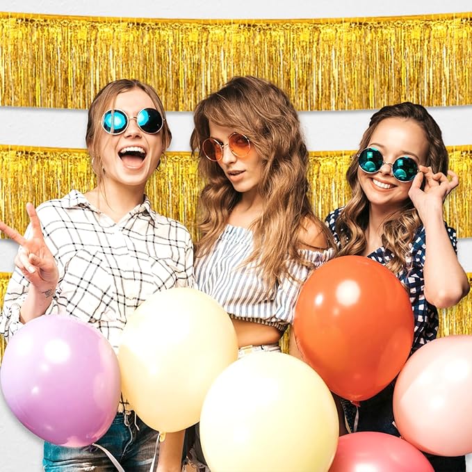 4 Pack 10 Feet Gold Foil Fringe Garland Metallic Tinsel Streamers Banner Wall - Image 5