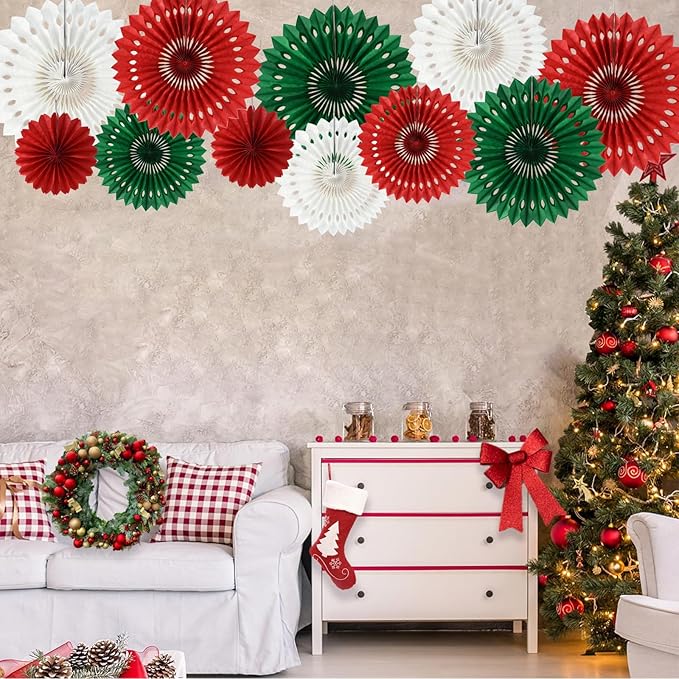 BEISHIDA Red Green White Hanging Tissue Honeycomb Round Paper Fans Decor Kit - Image 4
