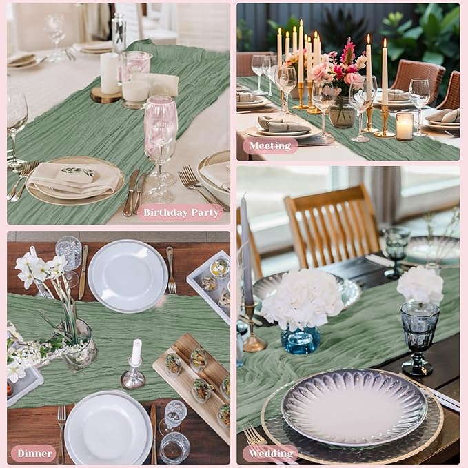 Sage Green Table Runner, 10Ft 120in Cheesecloth Table Runner, Gauze Rustic - Image 2