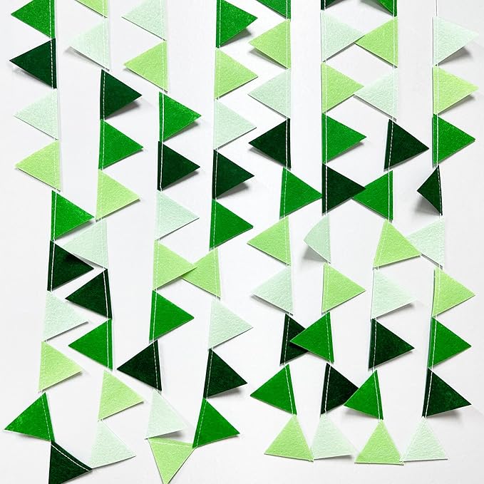 Green Party Decorations Ombre Green Felt Hanging Triangle Mini Bunting Pennant - Image 4