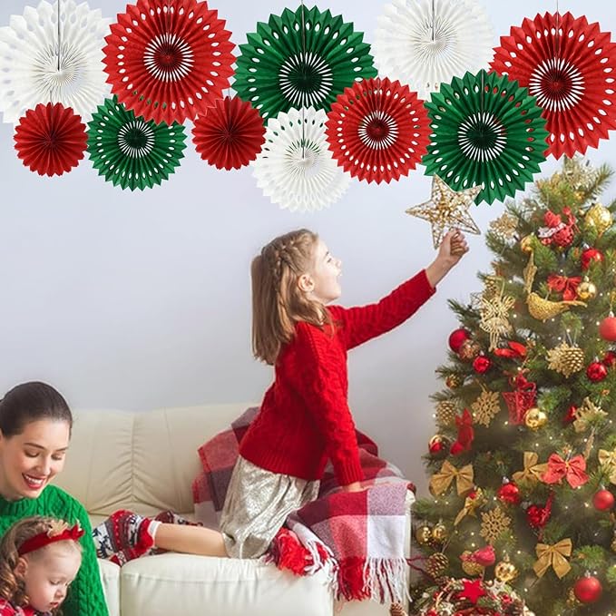 BEISHIDA Red Green White Hanging Tissue Honeycomb Round Paper Fans Decor Kit - Image 5