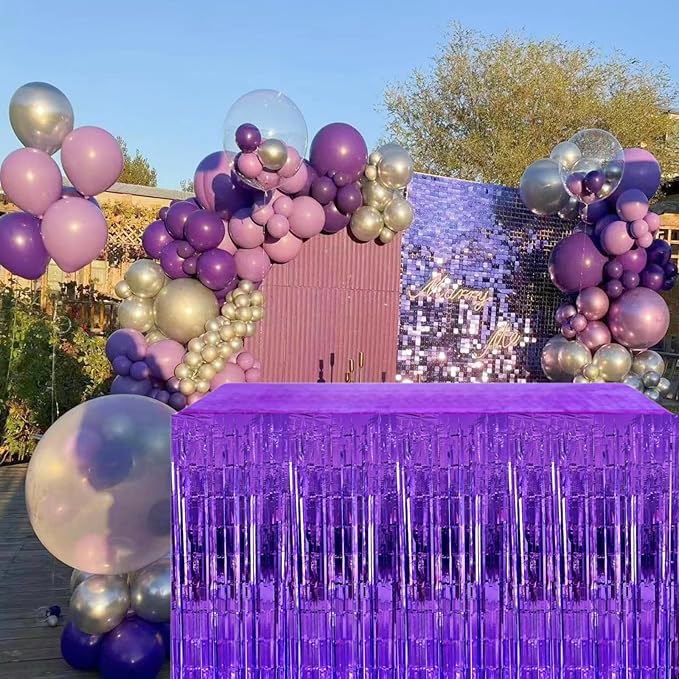 Purple Streamers Party Decorations, 2 Packs Purple Table Skirts Metallic Foil - Image 5