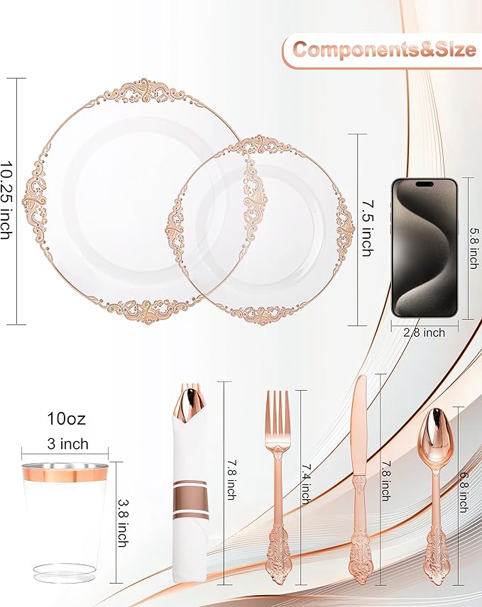Nervure 350PCS Rose Gold Plastic Plates - Image 3