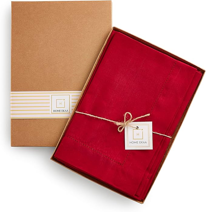 Cotton Linen Dinner Napkins Set of 4 – Hemstitch Red Cloth Dinner Napkins 20x20 - Image 5