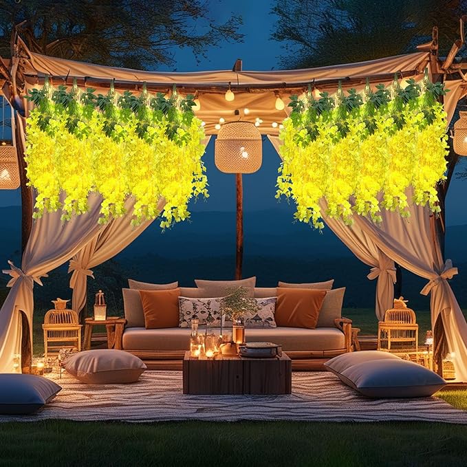 12 Pack Yellow Wisteria Hanging Flowers Garland - Image 3
