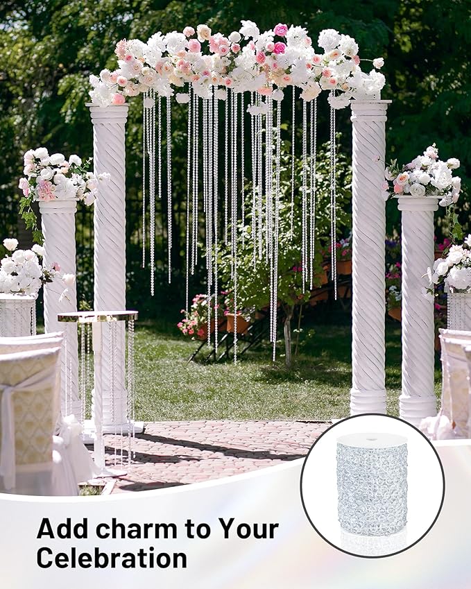 99FT Crystal Garland Strands, Acrylic Clear Crystal Beads String Roll, - Image 5