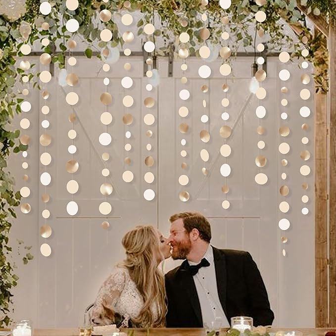 Champagne Gold Party Decorations Circle Dots Garland Gold Neutral Nude Neutral - Image 6