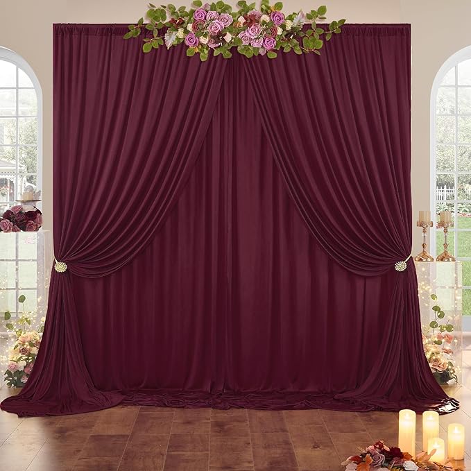 30 ft x 10 ft Wrinkle Free Maroon Backdrop Curtain - Image 8