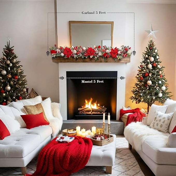 5 ft Christmas Garland for Mantle Unlit Garland for Stairs Railing, for Table - Image 6