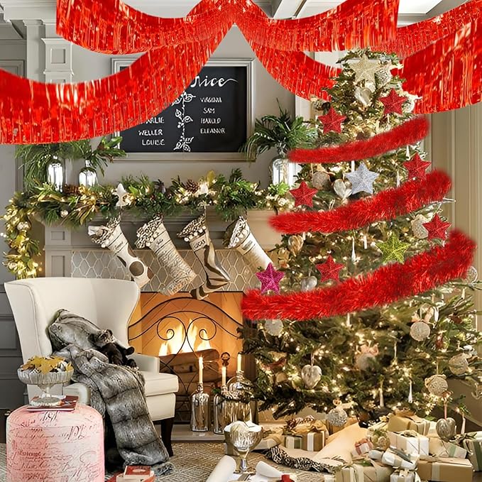 Red Foil Fringe Garland 10FT 2packs, Metallic Foil Tinsel Fringe Banners - Image 3