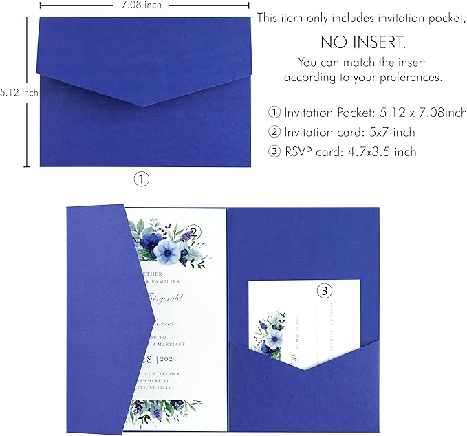20 PCS Royal Blue Tri-fold Laser Cut Wedding Invitation Pockets - Image 2