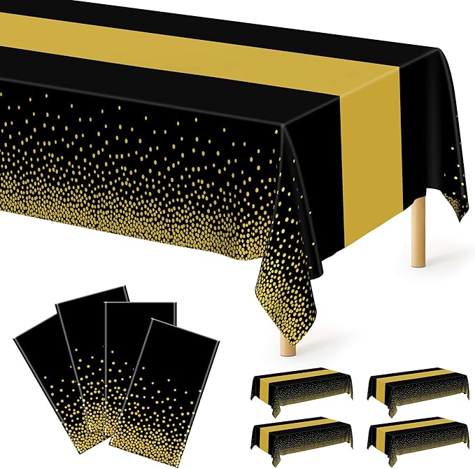 4Pack Black and Gold Tablecloths by QZYL