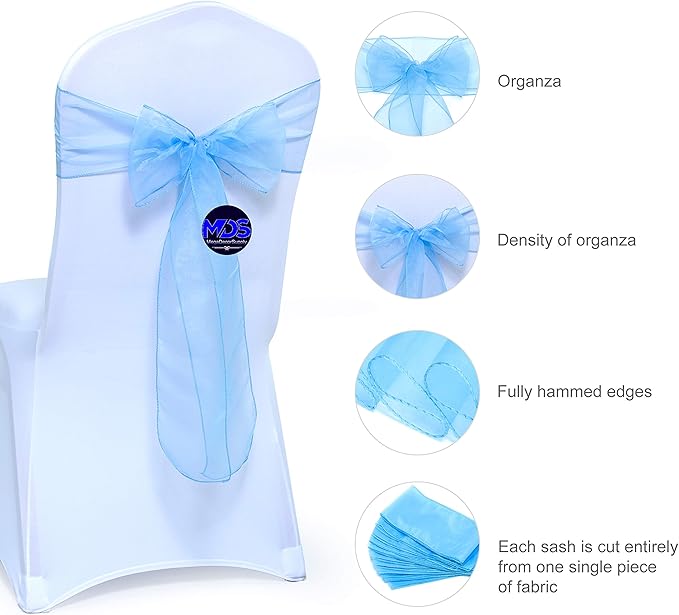 MDS Pack of 125 PCS Organza Chair Sashes Wider Dining Chair Bows Ribbon Tie Back - Image 2