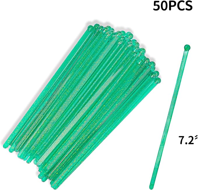 50-PCS Christmas Green Glitter Plastic Swizzle Sticks, Crystal Cake Pops - Image 6