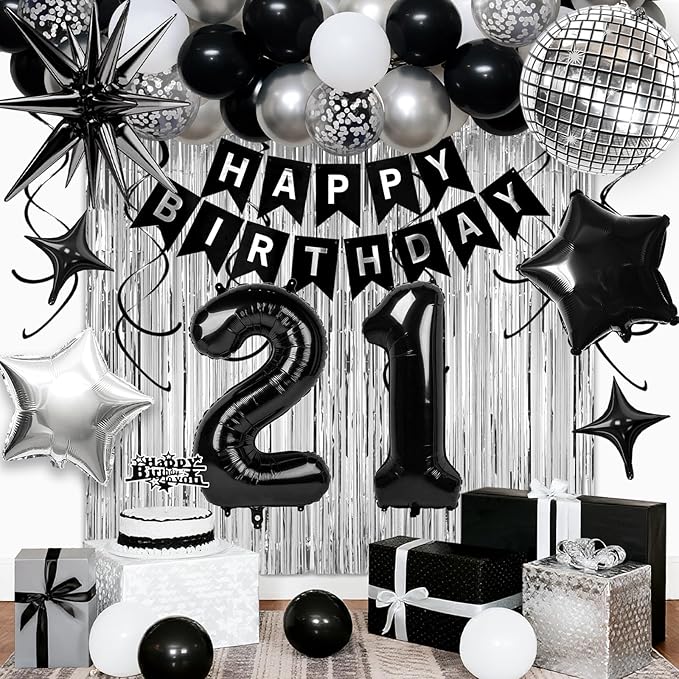21st Birthday Decorations for Men Women, Fringe Curtains Kit by Birthdaypartyexpert