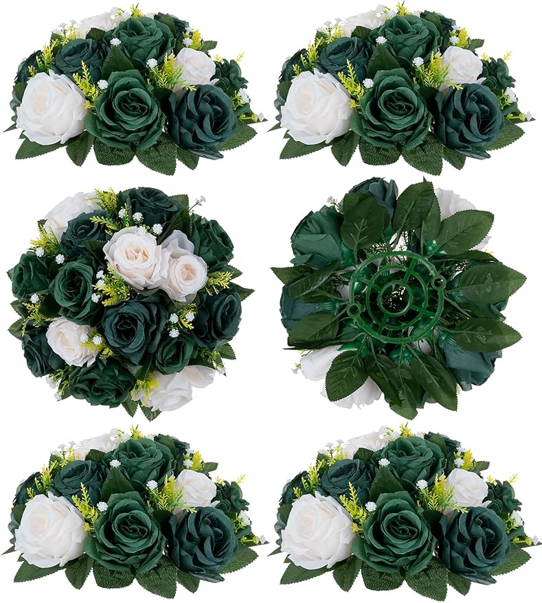 BLOSMON Green Flowers Rose Centerpieces: 6 Pcs Artificial Flower Balls by Blosmon