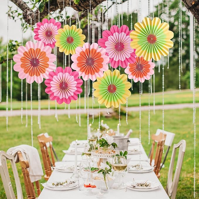 SUNBEAUTY 9 PCS Paper Flowers Decorations Hanging Carnival Paper Fans - Image 4