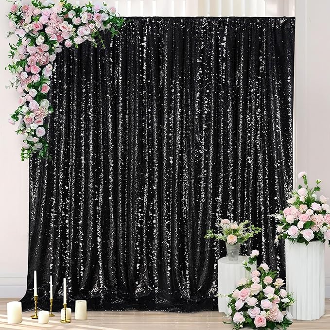 Black Sequin Backdrop Curtain 7ft x 7ft Glitter Photo Booth Backdrop - Image 3