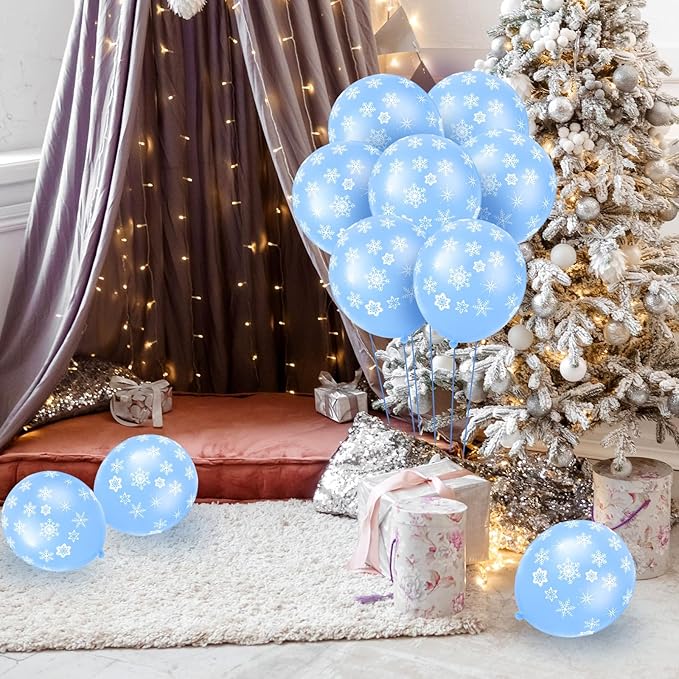 Skylety 40 Pieces Snowflake Balloons Bulk Winter Transparent Snowflake Latex - Image 5